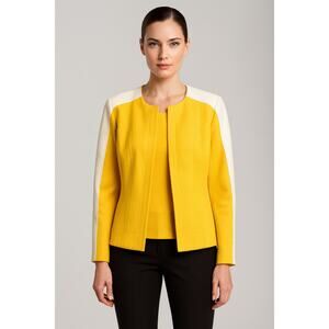 Vintage Buchanan Kang Blazer Size 12 Lambskin Leather Trim Yellow Jacket